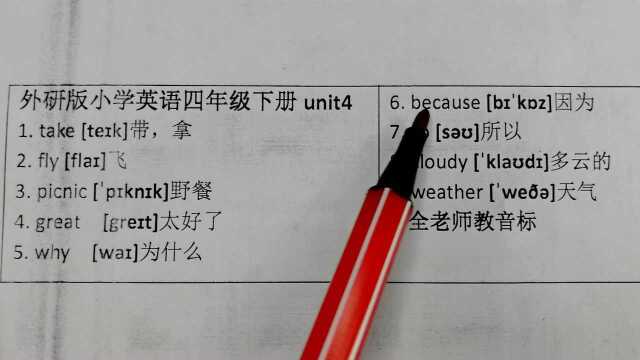 外研版小学英语四年级下册单词音标速记module4