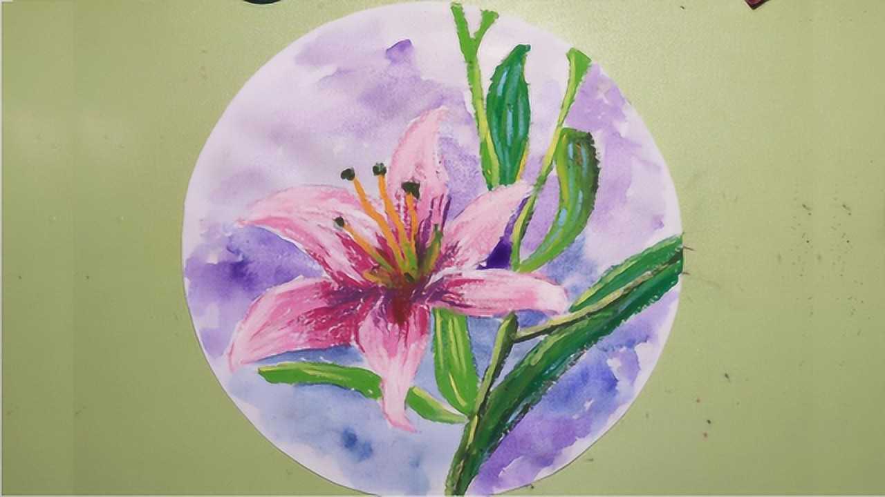 手绘油画棒百合花,水彩油画棒创意画