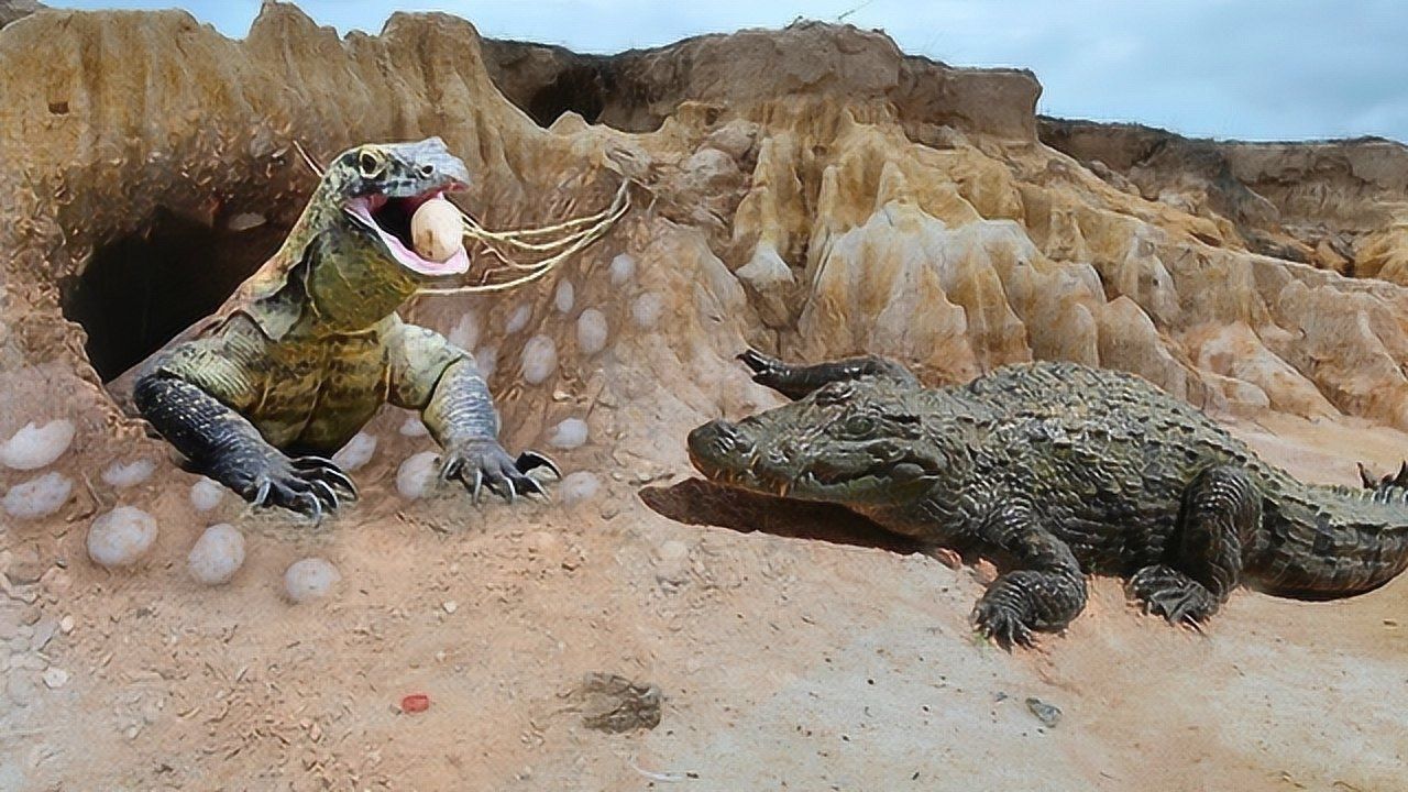 科莫多巨蜥大战鳄鱼图片