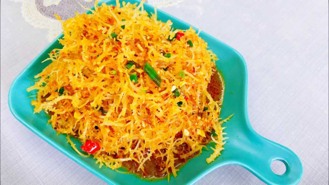 凉拌龙须菜做法饭店里的一道特色菜酸脆爽口太好吃