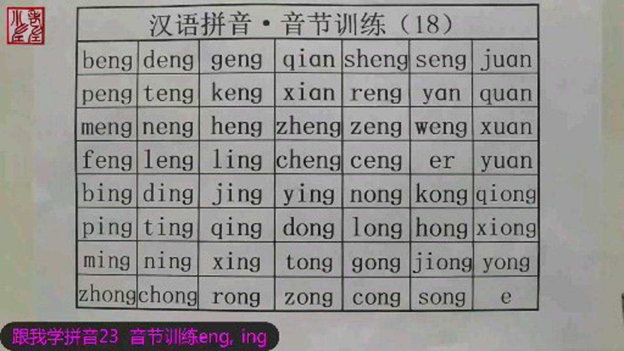 胜利在望 跟我学拼音(23): 音节训练 eng, ing