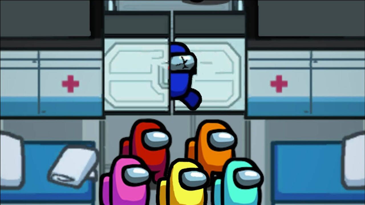 amongus我们之中内鬼杀游戏 蓝色船员被门挤了