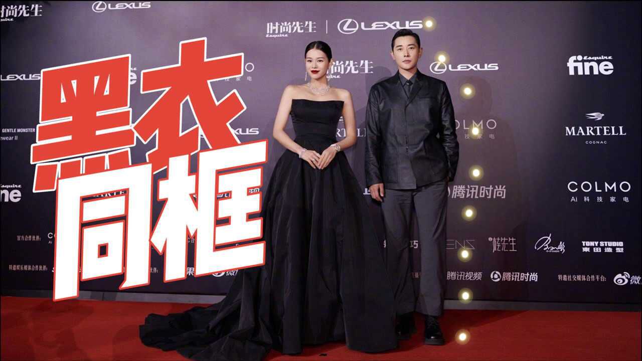 胡杏儿罗晋黑色look走红毯,男方绅士挽手,不怕唐嫣生气?