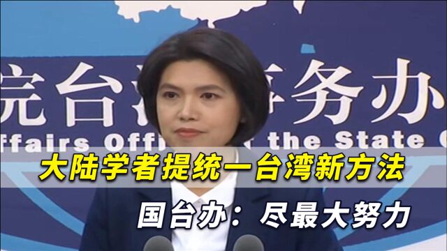 大陆学者提出统一台湾新方法,国台办明确回应:尽最大努力