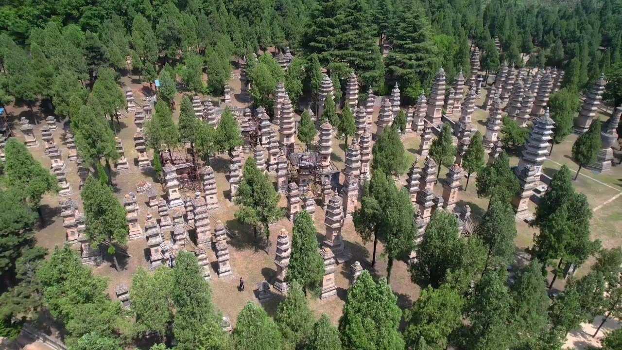 航拍河南登封少林寺塔林