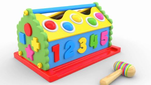 儿童乐园工程车积木玩具组装，认识数字1-10和颜色形状