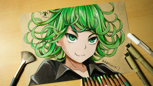 166b彩铅手绘动漫一拳超人漫画人物战栗龙卷完成