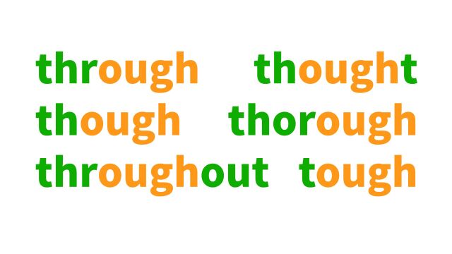 你能分清through, thought, tough, though, thorough, throughout?