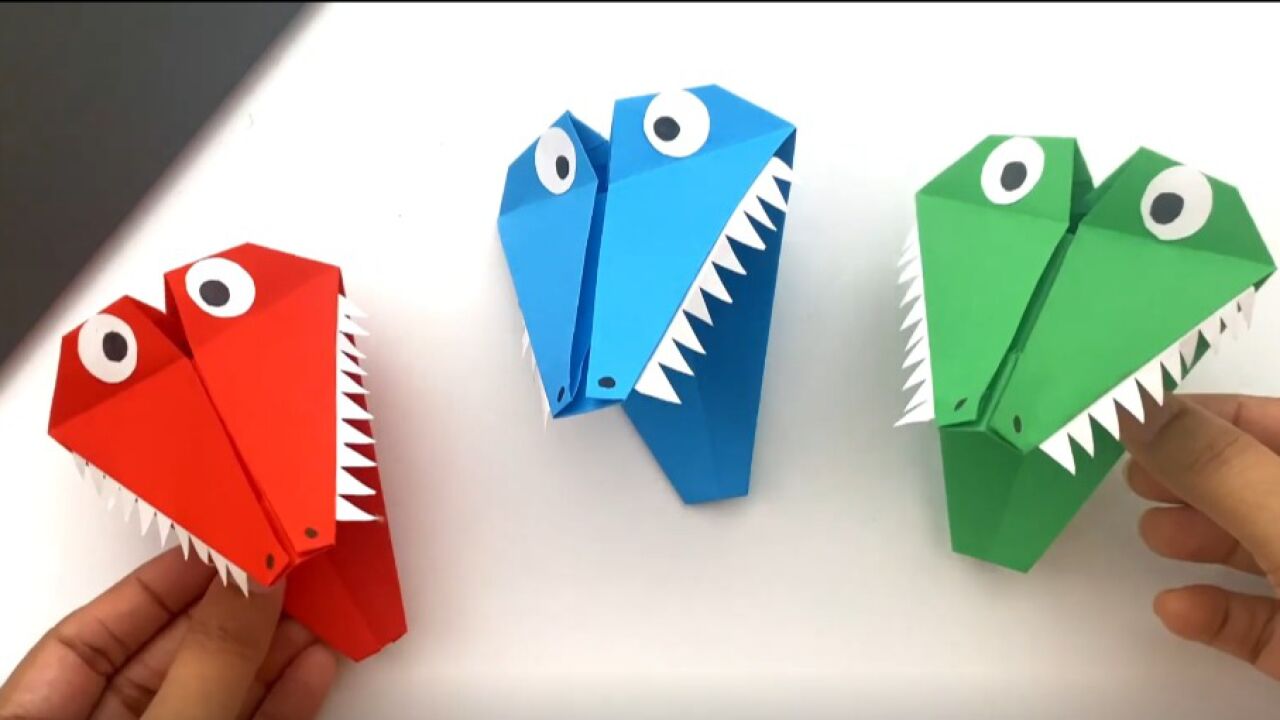 如何制作会动的折纸鳄鱼玩具 / 儿童手工diy折纸 / 手工艺术_腾讯视频