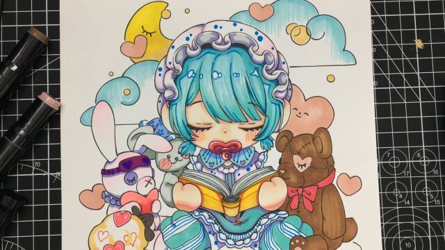 原创插画手绘:今天一起读睡前故事吧