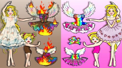 剪纸动画:长发公主母女vs火焰恶魔母女,一起参加芭蕾比赛,最后谁能