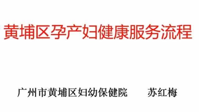 黄埔区妇幼保健院苏红梅黄埔区孕产妇健康服务流程