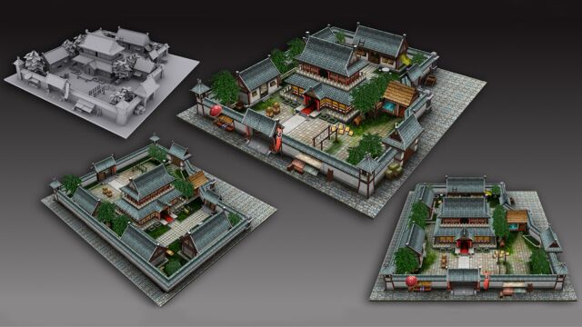 【3dmax场景建模】古风四合院场景建模教程,零基础建模案例讲解