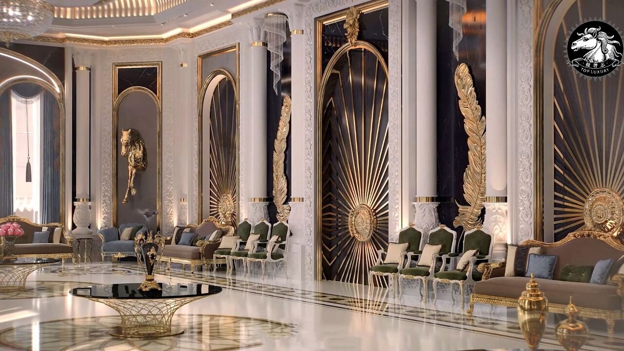 中东土豪的奢华客厅设计,高端奢华装修,豪出新境界,仪式感拉满