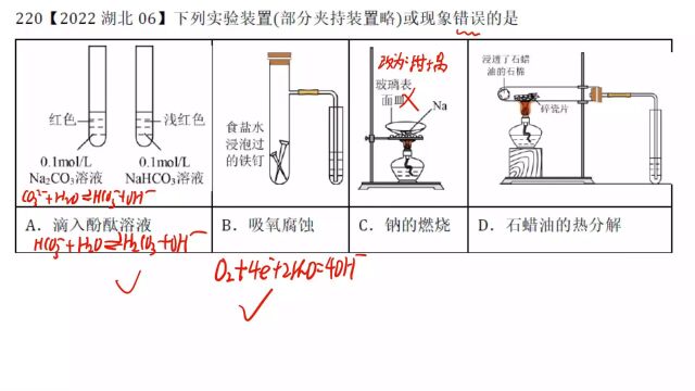 2022湖北高考化学6小实验