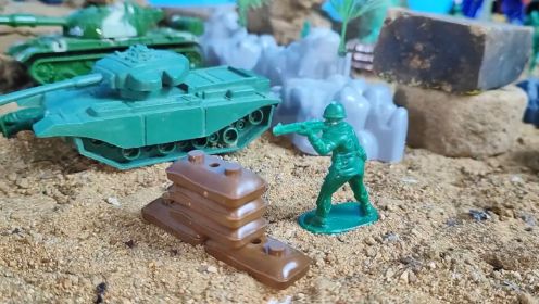 绿色兵人在沙漠山谷里发现了一个外星机器人，敌人来抢却中了埋伏