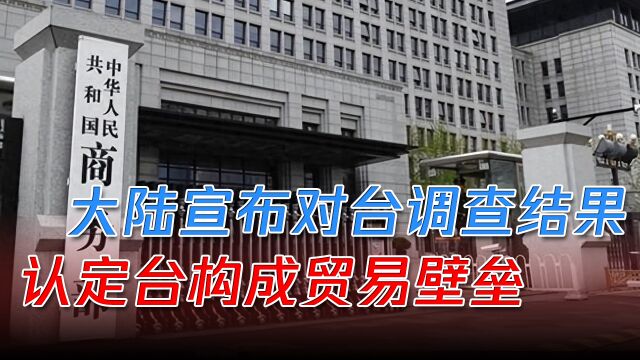 大陆宣布对台调查结果,认定台构成贸易壁垒,或中止“惠台”