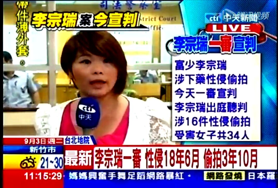 李宗瑞一审：性侵判18年6个月偷拍3年10月_腾讯视频