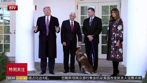特朗普在白宫表彰军犬“科南”