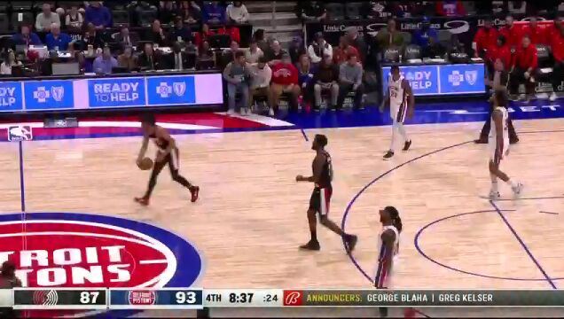 NBA常规赛：开拓者vs活塞第4节中文解说回放