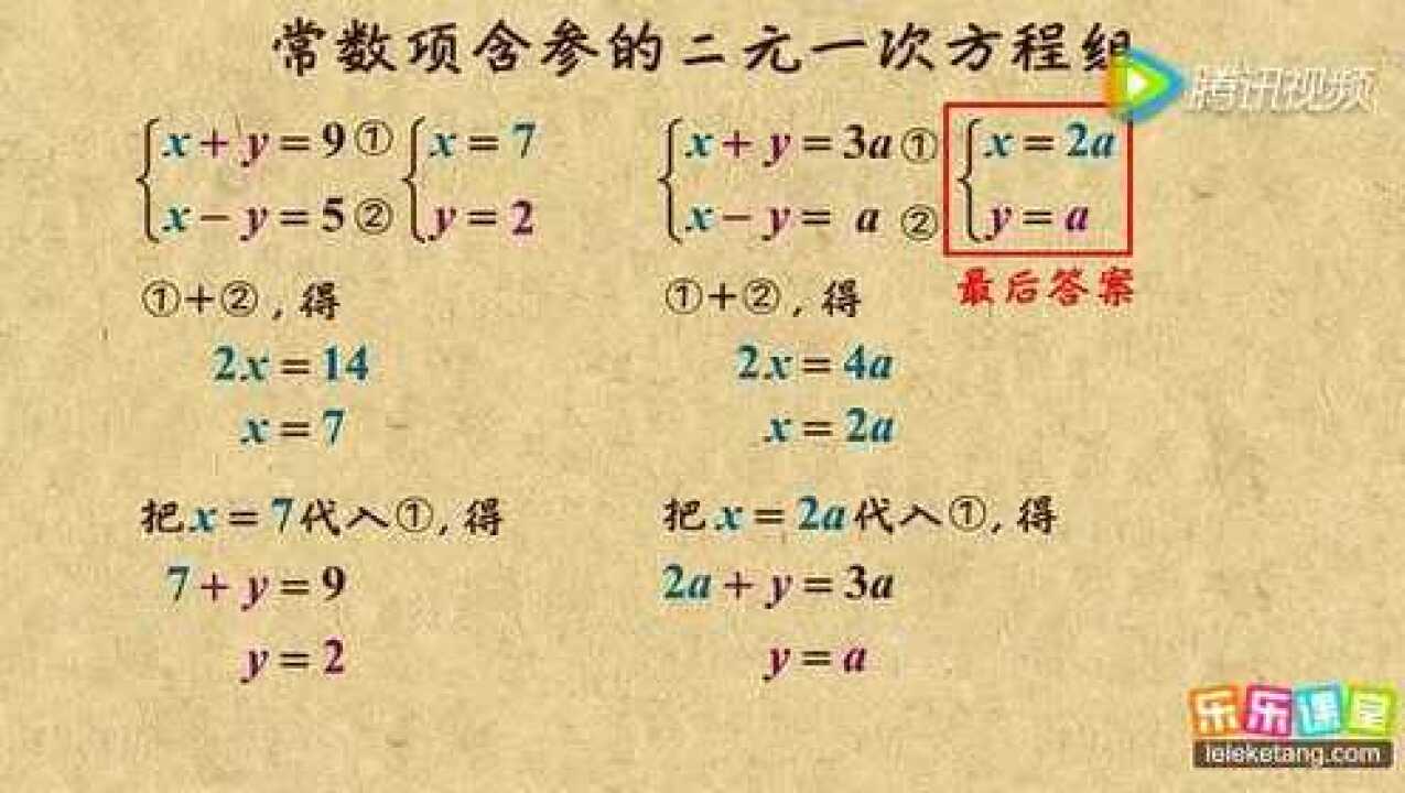 初中数学七年级_中考数学：解常数项含参的方程组_高清1080P在线观看平台_腾讯视频