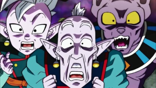 《七龙珠》破坏神和界王神的表情,孙悟空被比鲁斯捂住嘴!