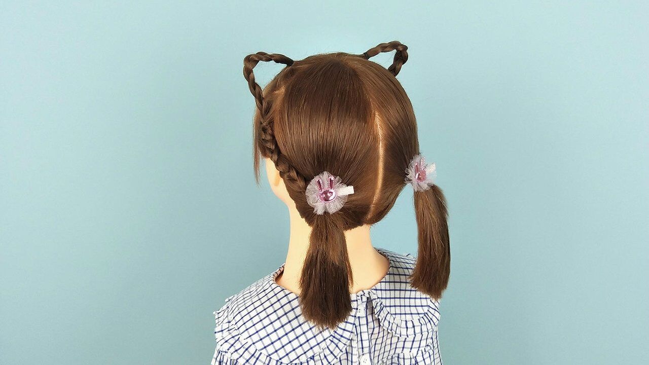 两款超可爱的猫耳朵发型简单儿童发型绑扎方法