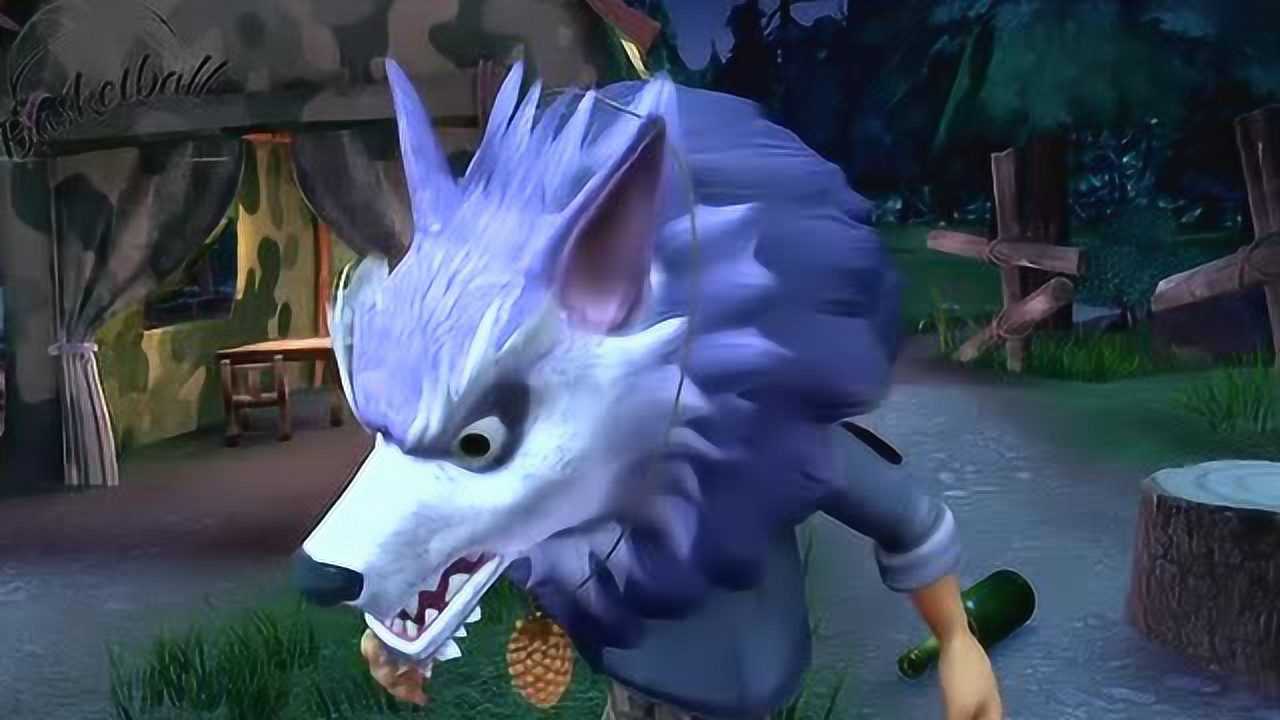 熊出没光头强正在戴着一个狼型面具他这是要做什么