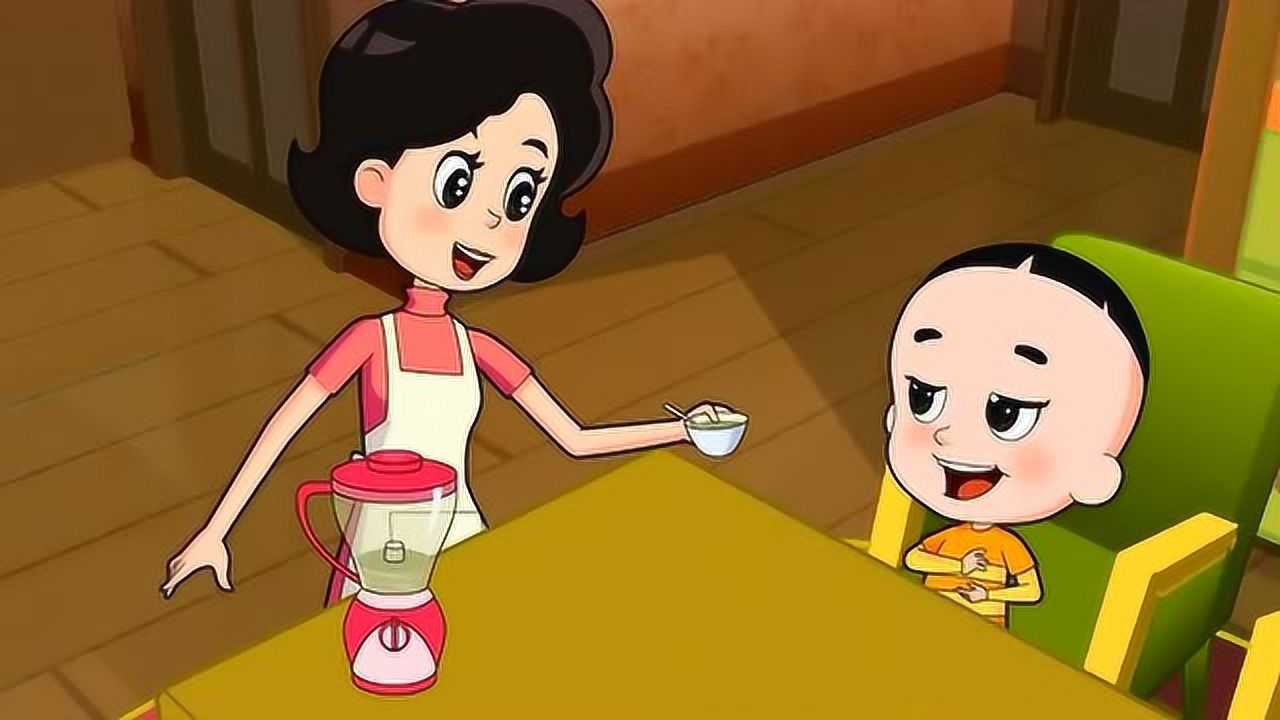 大头儿子在家吵着要吃榴莲,围裙妈妈做了和榴莲味道差不多的饮料