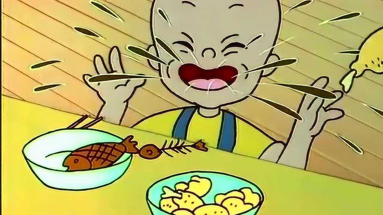 大头儿子吃鱼喷的小头爸爸满脸都是鱼肉