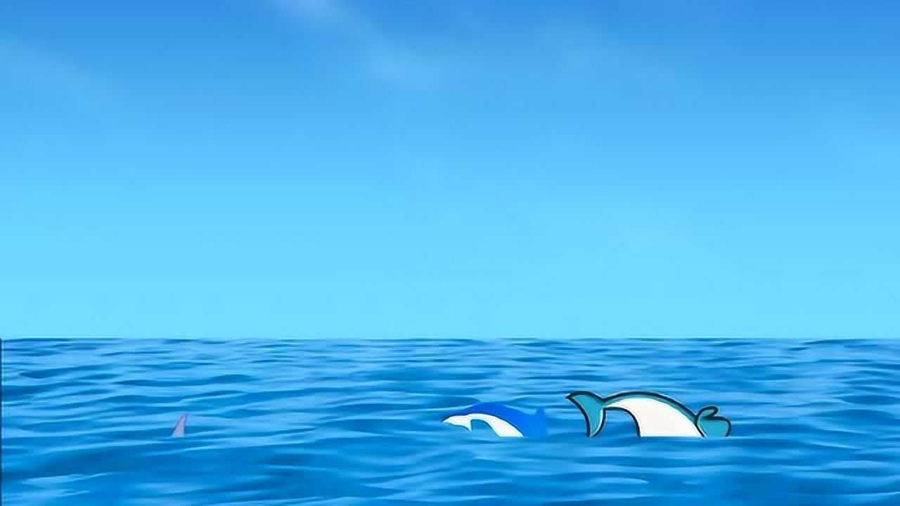 卡通海面上跳跃海豚动画