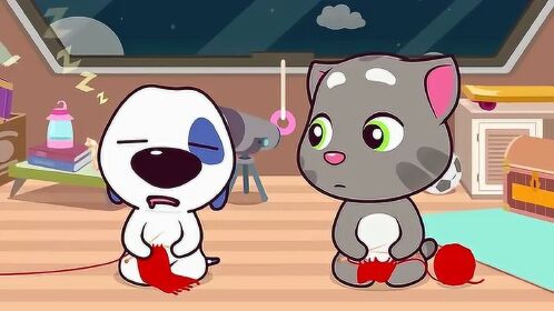 汤姆猫和汉克狗一起织毛线