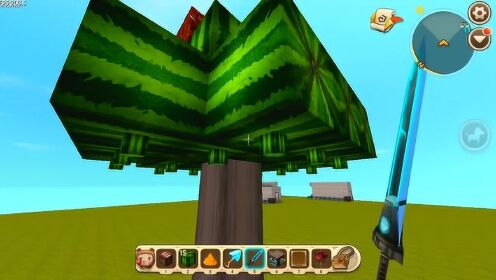 迷你世界：种植西瓜树教学，满满的小西瓜悬挂在树上