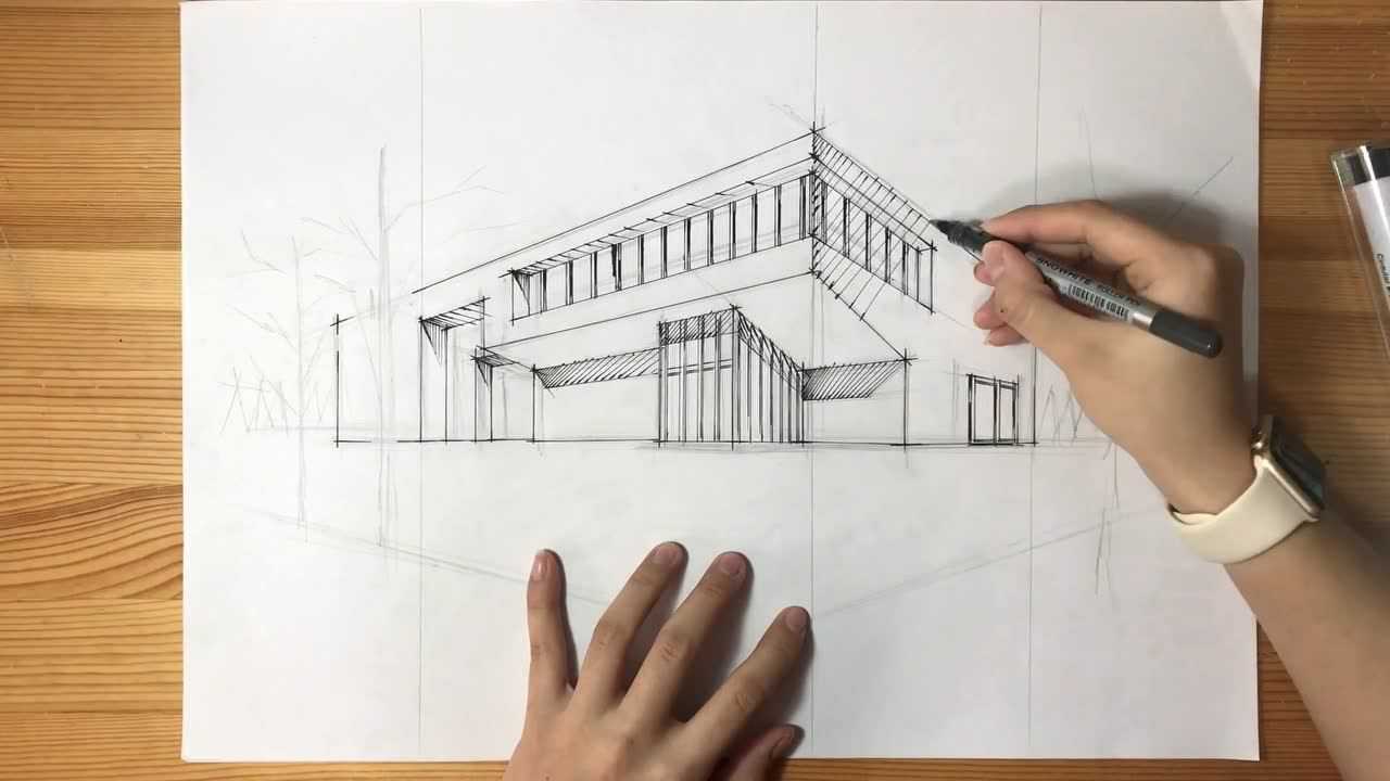 两点透视建筑线稿表现
