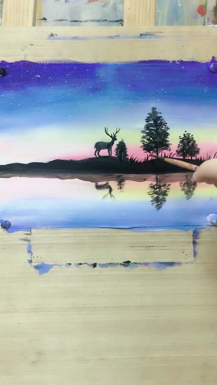 丙烯画夜晚景色