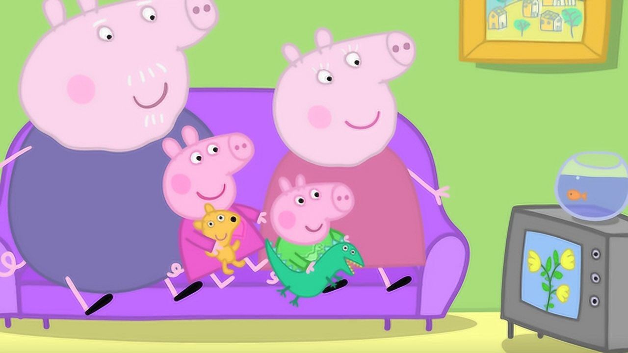 小猪佩奇和乔治在家看电视,忽然听到一阵敲门声 玩具故事