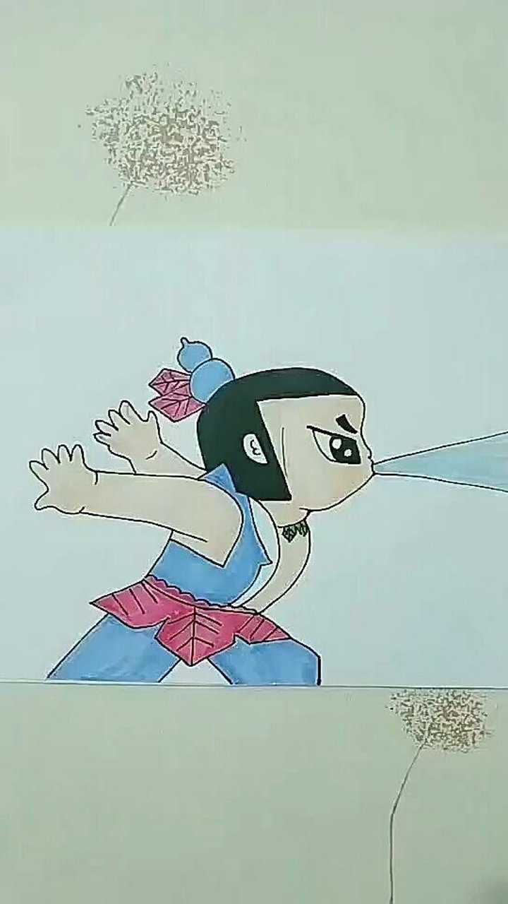 画葫芦娃喷水卡通简笔画