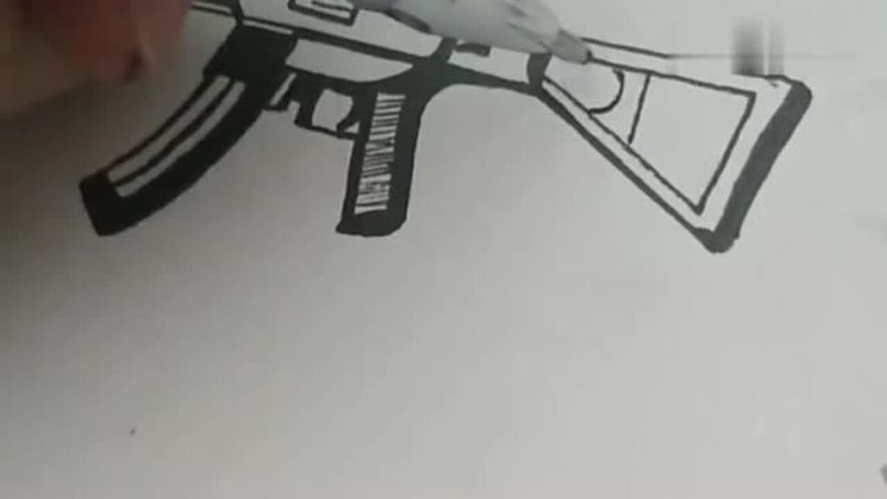 手绘小课堂:教你画ump9冲锋枪,几秒就能学会,超级简单!