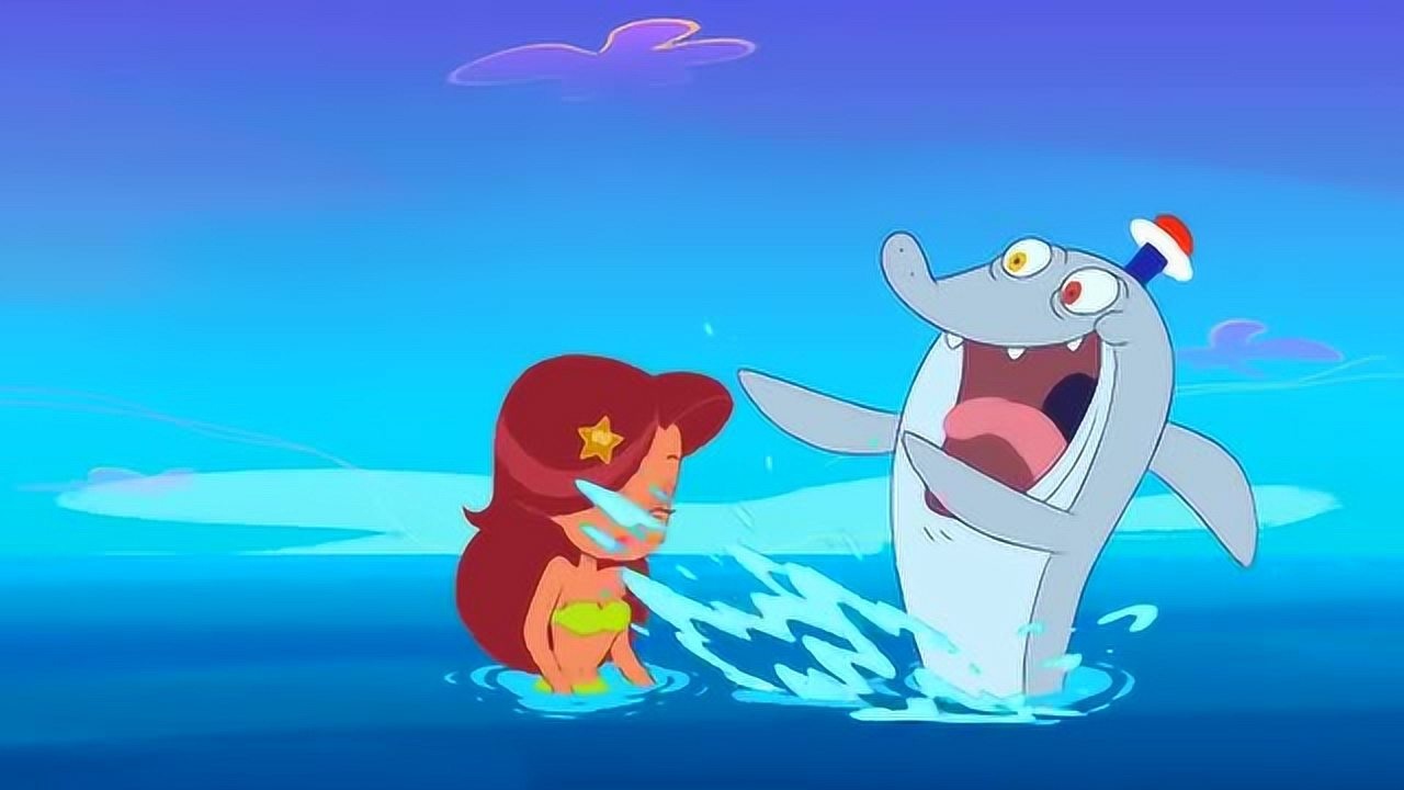 《鲨鱼哥与美人鱼》海豚喜欢和美人鱼玩,它们两个在海里跳来跳去