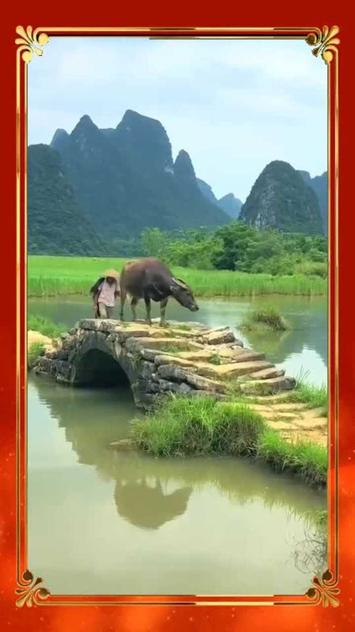 一桥一牛一老翁图片图片
