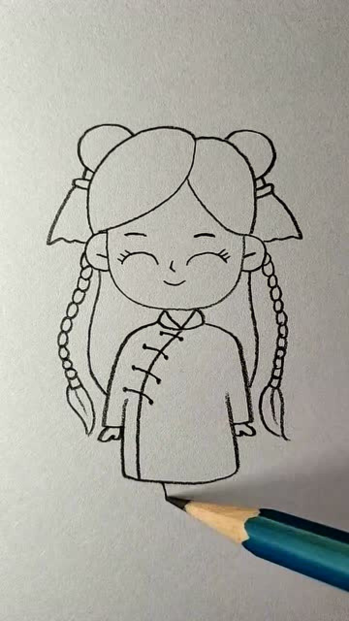 中国小女孩的简笔画图片