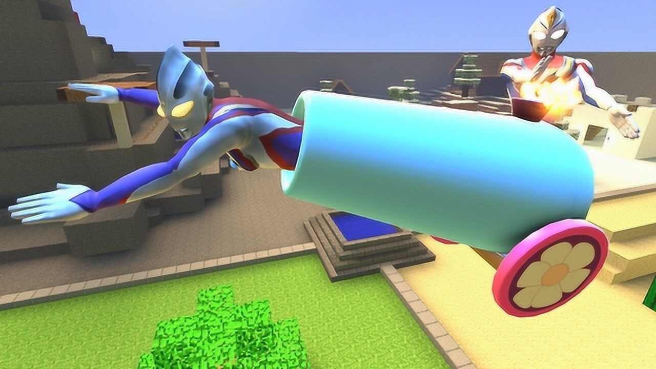 奥特曼沙盒:戴拿把迪迦放进大炮里,能成功飞去光之国?