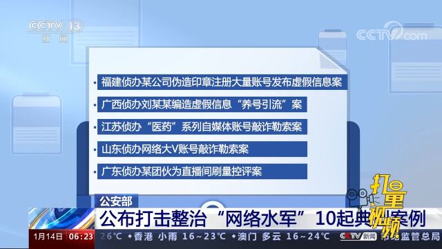 公安部:公布打击整治“网络水军”10起典型案例