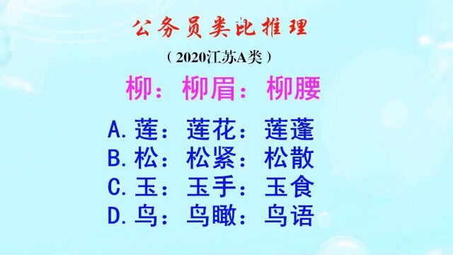 公务员类比推理,柳眉和柳腰我认为是形容美女的,你觉得呢