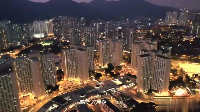 航拍香港屯门夜景,风景美如画,不愧是天然的避风港