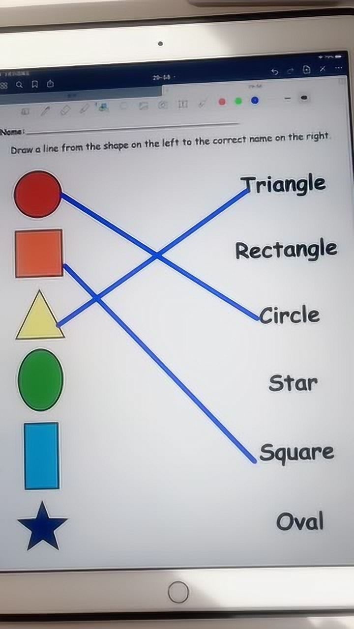做美国小学生作业学英语学习长方形等6个基本形状的单词