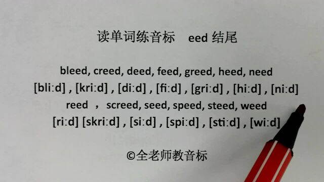 读单词学音标,eed结尾单音节词发音拼读