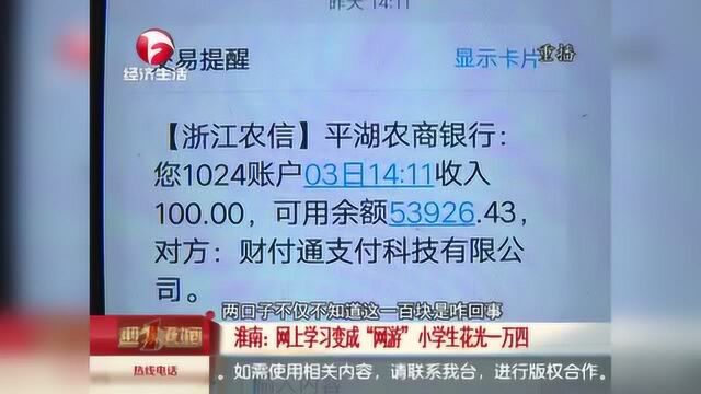 淮南:网上学习变成“网游”,熊孩子花光一万四!