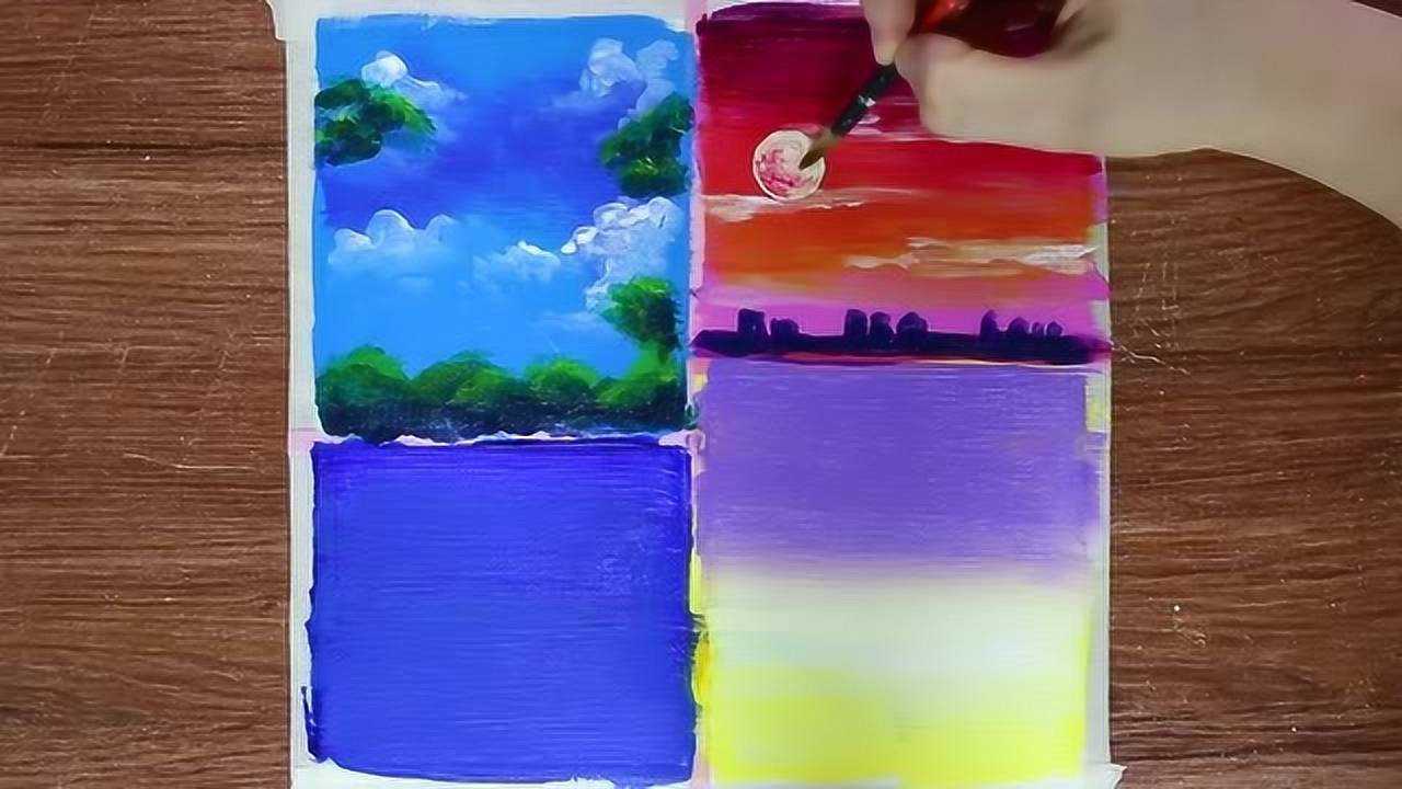 一张纸上4种埃菲尔铁塔的样子丙烯颜料绘画简单技术教程