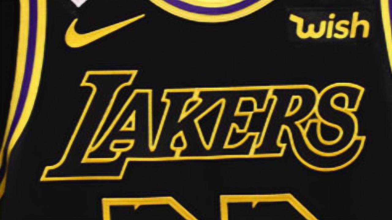 湖人官推晒曼巴球衣细节黑紫金配色2号缅怀吉安娜